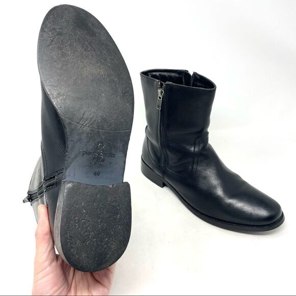 PIERRE Cardin Paris Black Side Zip Leather Ankle Boots Size 40/9 - Picture 7 of 7